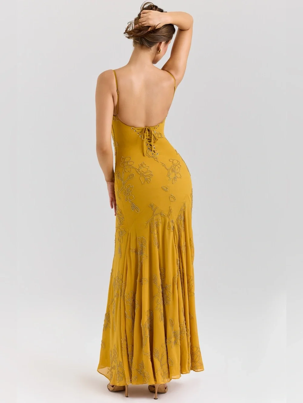 HOUSE OF CB 'Rosalia' Gold Embellished Hand Beaded Maxi Dress NWOT - Picture 7 of 10